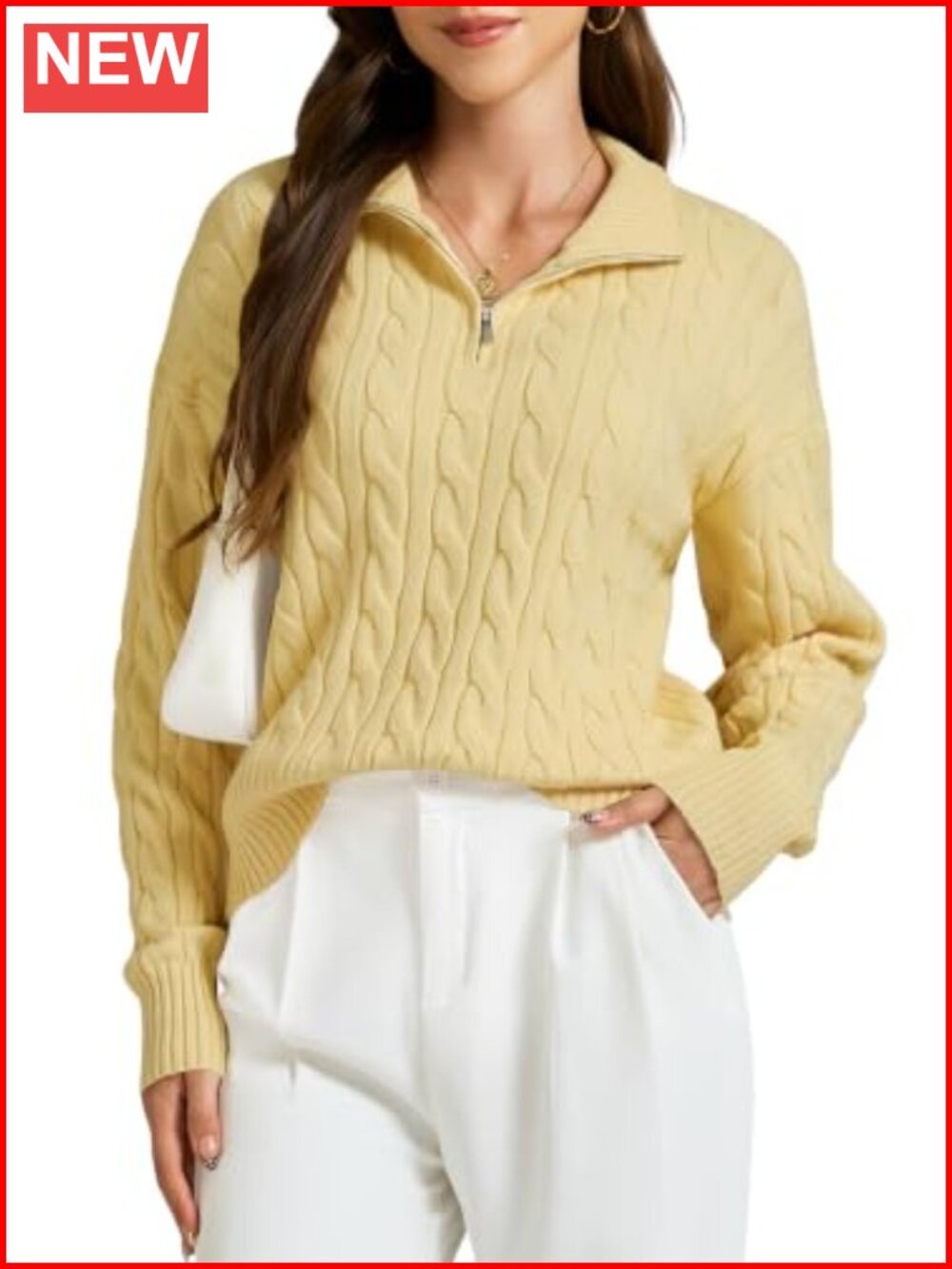 Womens Cable Knit Quarter Zip Sweater Chunky Cropped Pullover